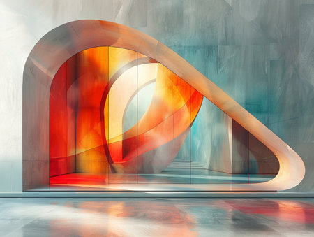 Abstract modern architecture background, empty open space interior. 3D renderingの素材
