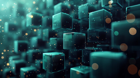 Futuristic technology background with cubes. 3d rendering, 3d illustration.の素材