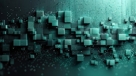 3d rendering of abstract technology background with square shapes in green colorの素材