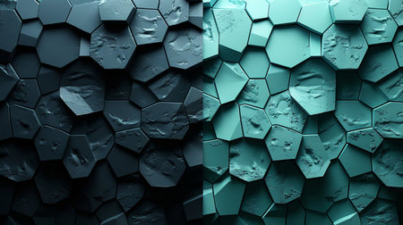 3d rendering of abstract geometric background with hexagons in blue colorの素材