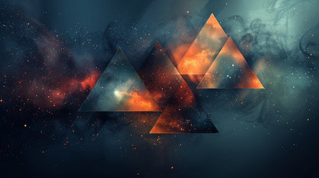 Abstract geometric background with triangles, fire and smoke. Vector illustration.の素材