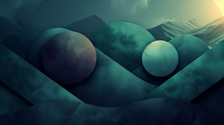 3d render, abstract background with mountains and planets, digital illustrationの素材