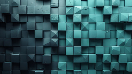 3d rendering of abstract background with cubes in turquoise colorの素材