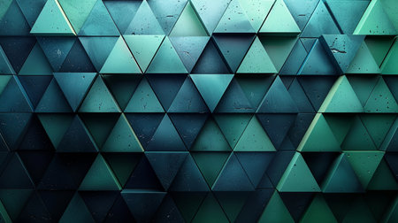 3d rendering of abstract geometric background with triangular elements in green colorsの素材