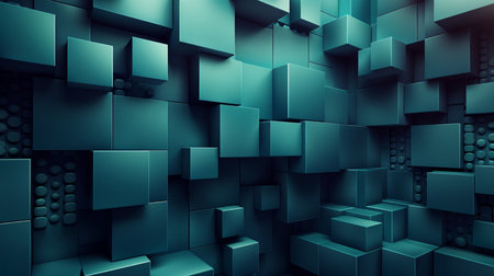 3d rendering of abstract background with cubes in black and blue colorsの素材