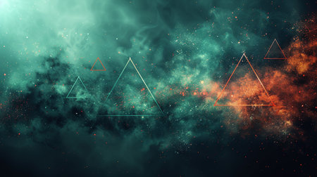 Abstract background with triangles and fire in space. 3d illustration.の素材