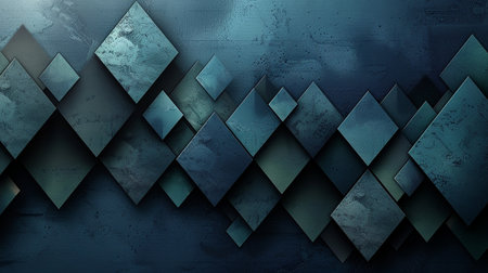 3d illustration of abstract geometric composition over grunge blue background.の素材
