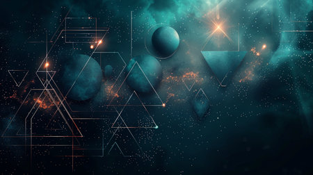 Abstract space background with planets, stars and nebulae, 3d illustrationの素材