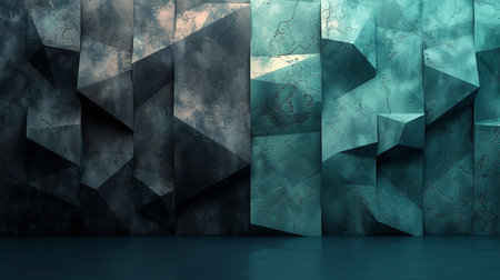 3D rendering of abstract geometric background in blue and black colors.の素材