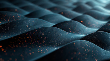 Abstract 3d rendering of wavy surface. Futuristic background with glowing particles.の素材