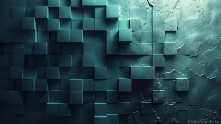 3D rendering of abstract geometric composition with cubes in blue color.の素材