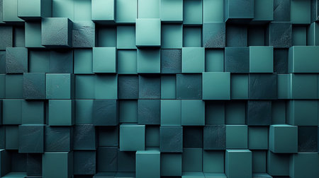 3d rendering of abstract background with cubes in turquoise colorsの素材