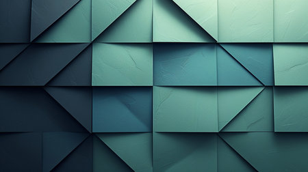 Abstract geometric background made of blue and green triangular shapes. 3d render illustrationの素材