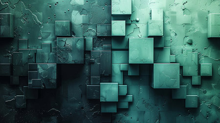 abstract 3d illustration of geometric shapes in green and blue colorsの素材