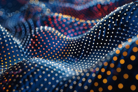 3d rendering of abstract wavy particles form line and surface grid. Bokeh light effect backgroundの素材