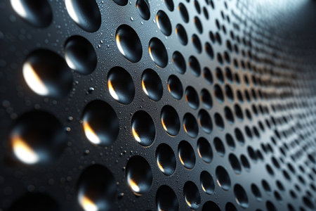 Water drops on metal surface. Abstract background. 3D illustration.の素材