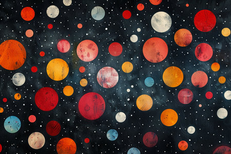 Colorful abstract background with circles and stars. Watercolor painting.の素材