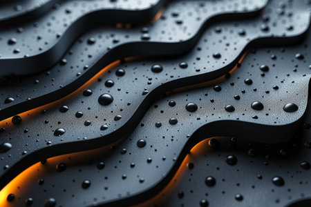 Black metal surface with water drops. 3d rendering, 3d illustration.の素材