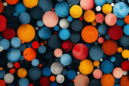 3d render of abstract background with multicolor balls in spaceの素材