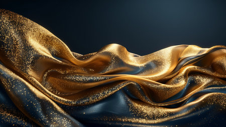 Luxury golden fabric with sparkles on dark background. 3d renderingの素材
