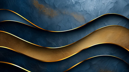 Blue and gold background with golden lines. Template for design. 3D illustrationの素材