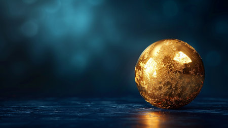 golden christmas ball on blue bokeh background with copy spaceの素材