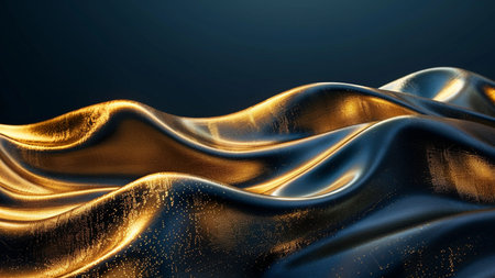 Golden fabric with waves. 3d rendering, 3d illustration.の素材