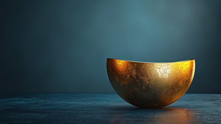 Golden bowl on a dark background. 3d rendering, 3d illustration.の素材