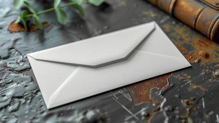 Envelope on rustic table, closeup. Space for textの素材