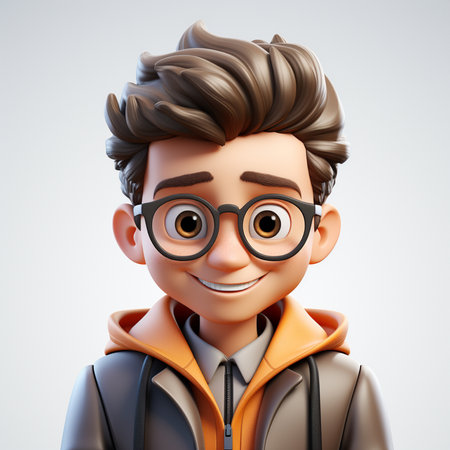 3d illustration of happy young man in eyeglasses and jacketの素材