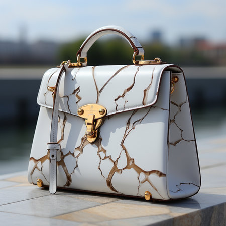Luxury white leather handbag on the street. 3d renderingの素材