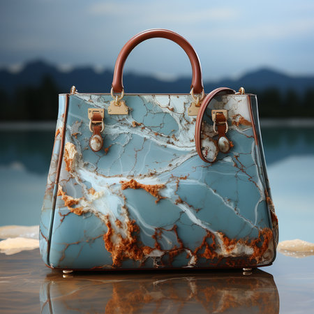 Blue handbag on the background of the lake. 3d renderingの素材