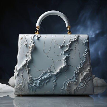3d rendering of a white leather handbag on a dark backgroundの素材