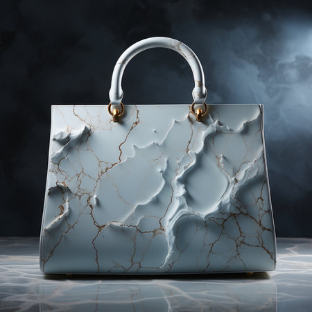 Luxury handbag on a marble background. 3d renderingの素材