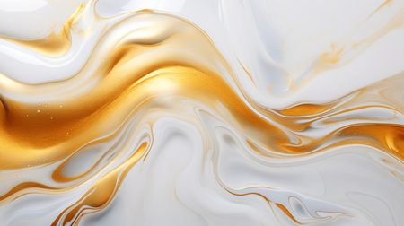 Gold and white liquid texture background. 3d rendering, 3d illustration.の素材