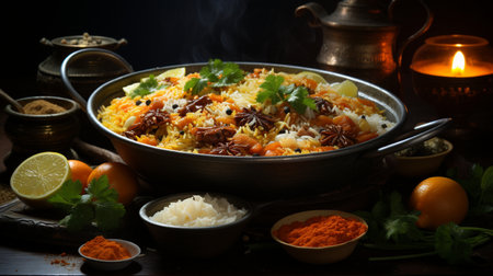 Biryani, traditional indian dish made of rice, vegetables and spicesの素材