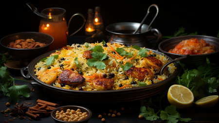 Pilaf with chicken, rice and vegetables. Indian cuisine.の素材