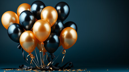 Orange and black balloons on dark blue background. 3D Renderingの素材