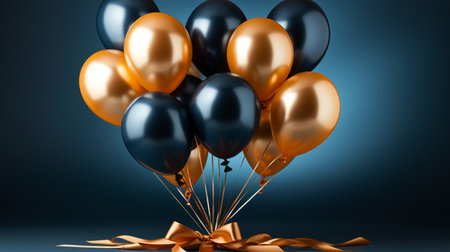 Celebration background with golden and black balloons. 3D renderingの素材