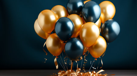 Celebration background with golden and blue balloons. 3D renderingの素材