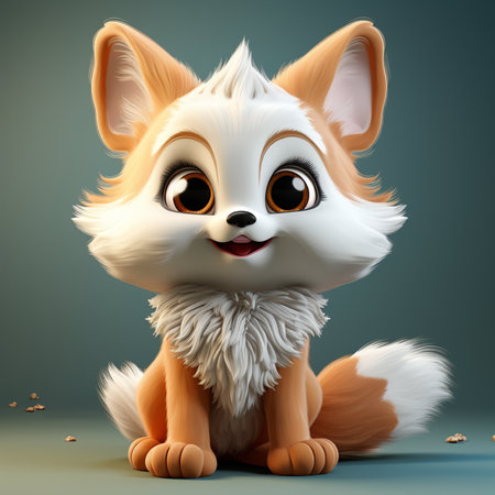 Cute cartoon fox sitting and looking at camera. 3D renderingの素材