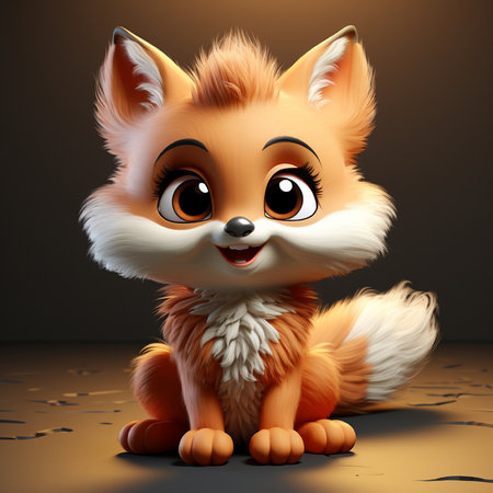 cute fox sitting on the floor, 3d illustration, cartoon characterの素材