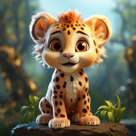 Cute baby cheetah sitting on a rock in the jungleの素材