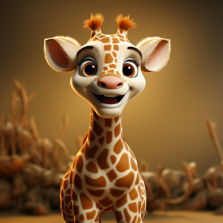 3d rendered illustration of a cartoon giraffe with a happy expressionの素材