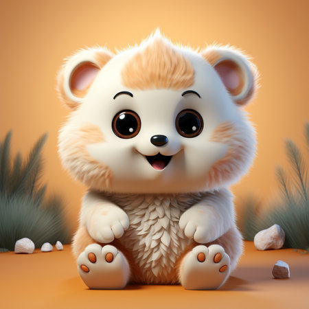 Cute cartoon red panda sitting on orange background. 3d renderingの素材