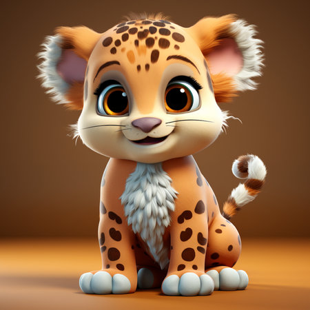 3d rendered illustration of a cute leopard cartoon character with brown backgroundの素材