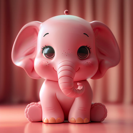 Cute pink baby elephant with big eyes. 3D rendering.の素材