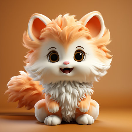 Cute cartoon dog isolated on orange background. 3D rendering.の素材