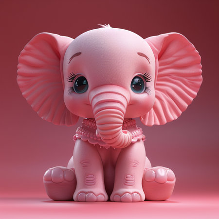 Pink baby elephant doll isolated on pink background. 3d illustration.の素材
