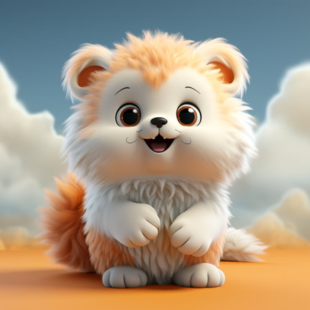 cute pomeranian dog sitting on the floor - 3d illustrationの素材